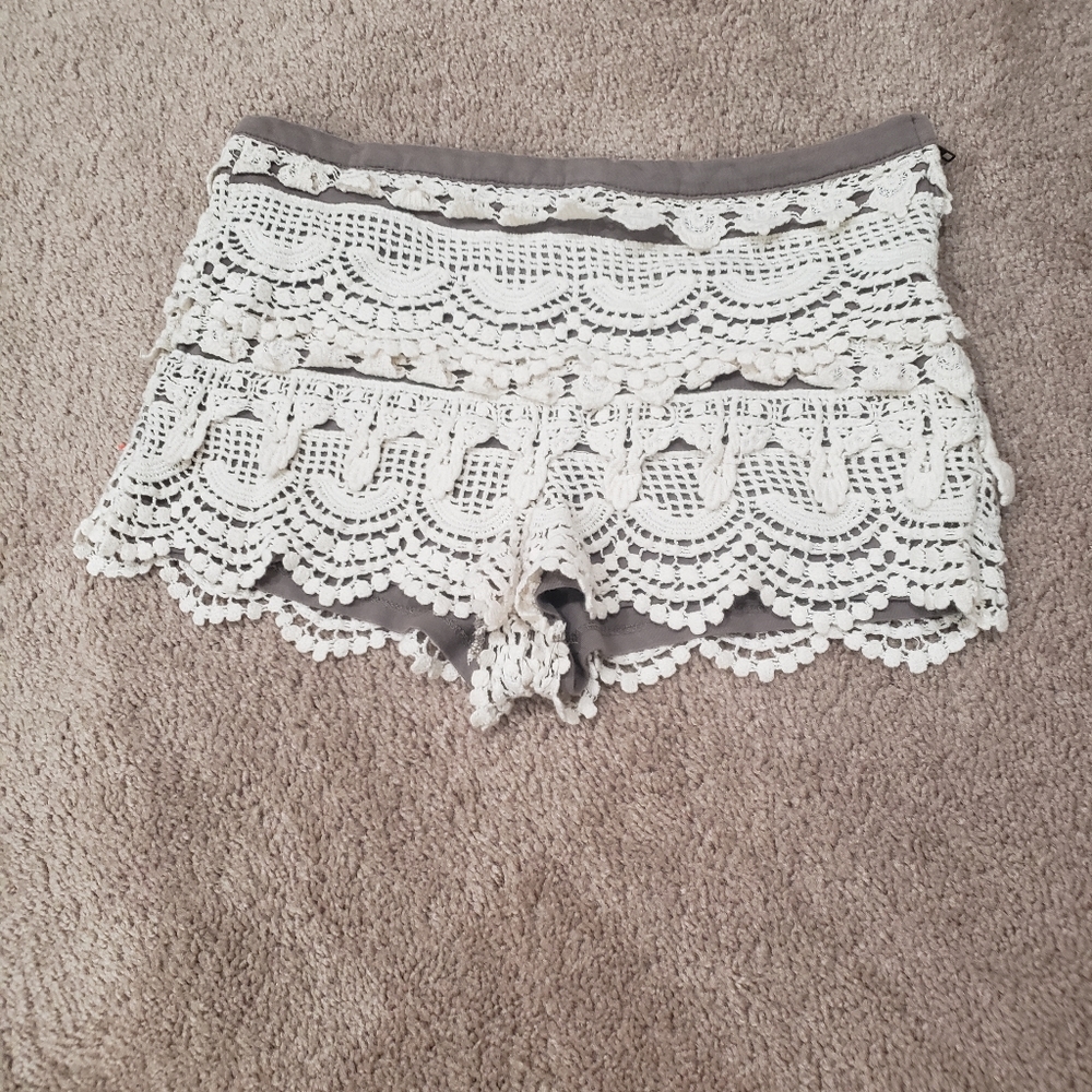 Cascading cream lace over grey fitted side zip